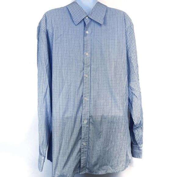 Calvin Klein Blue and White Checkered Dress Shirt Men's Size Large - Picture 2 of 8